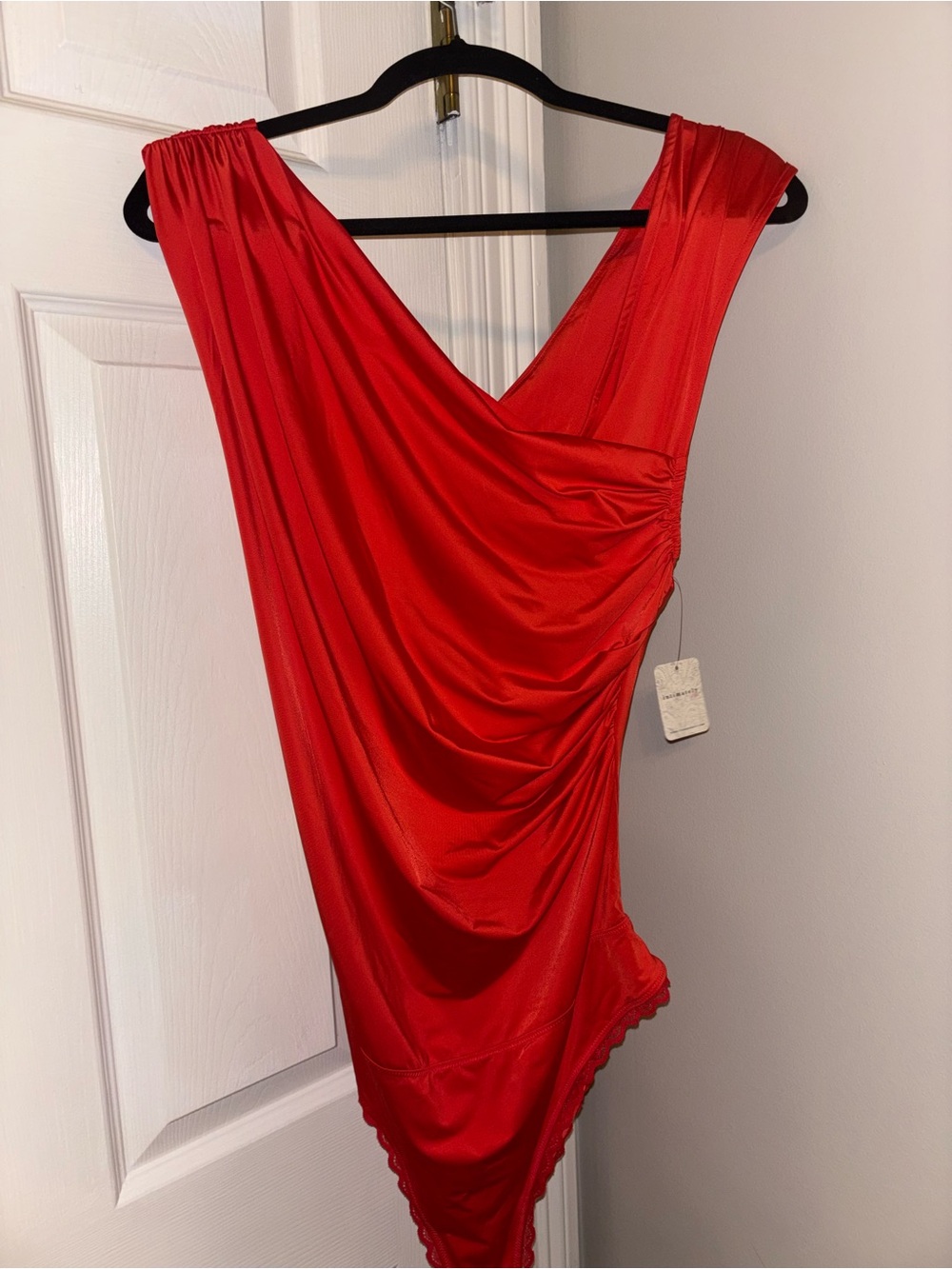 Free People Red Draped V-Neck Bodysuit Size XL